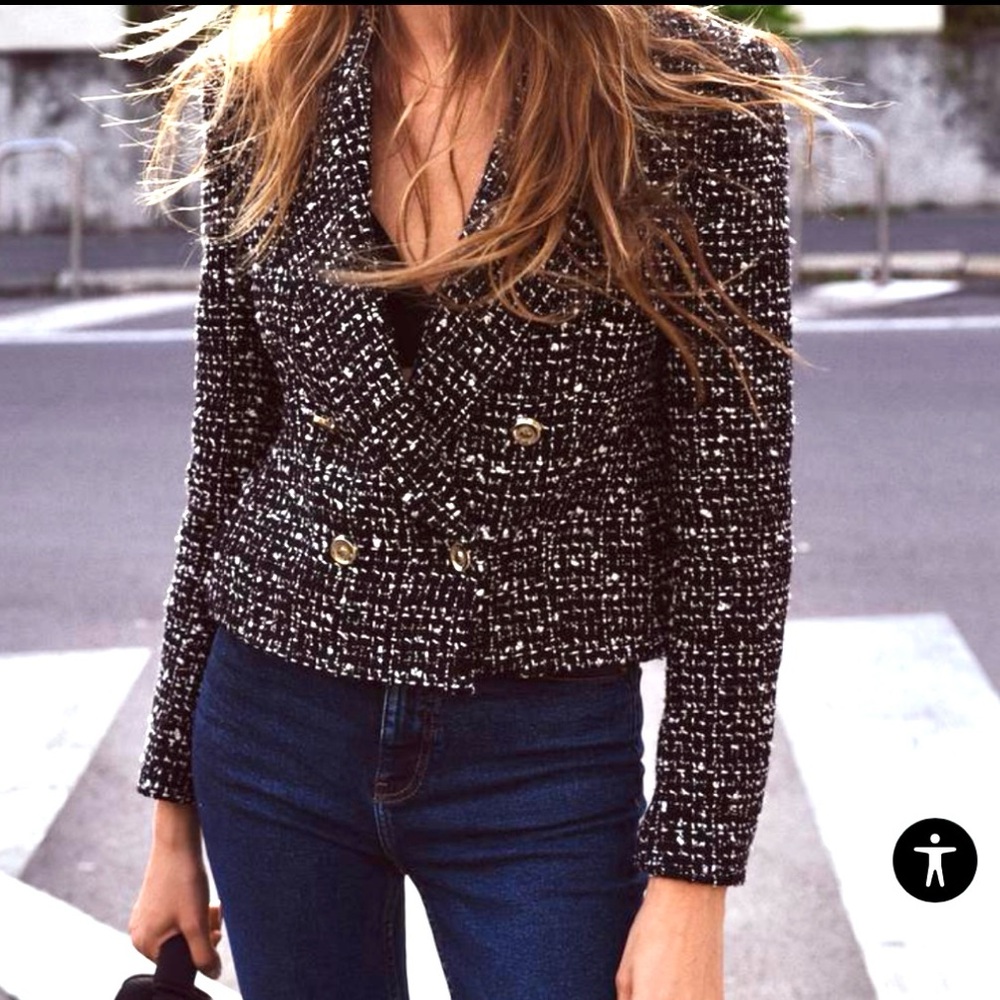 New ZARA Double Breasted Weave Jacket - Picture 2 of 9